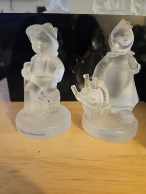 2 Vintage Goebel Hummel Boy & Girl Frosted Crystal Glass Figurines EUC Germany